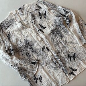 Citron Santa Monica Women’s L Bamboo Nylon Blouse 3/4 Sleeve V Neck White Black